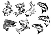 Cartoon salmons fish set