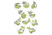Green or herbal tea icons