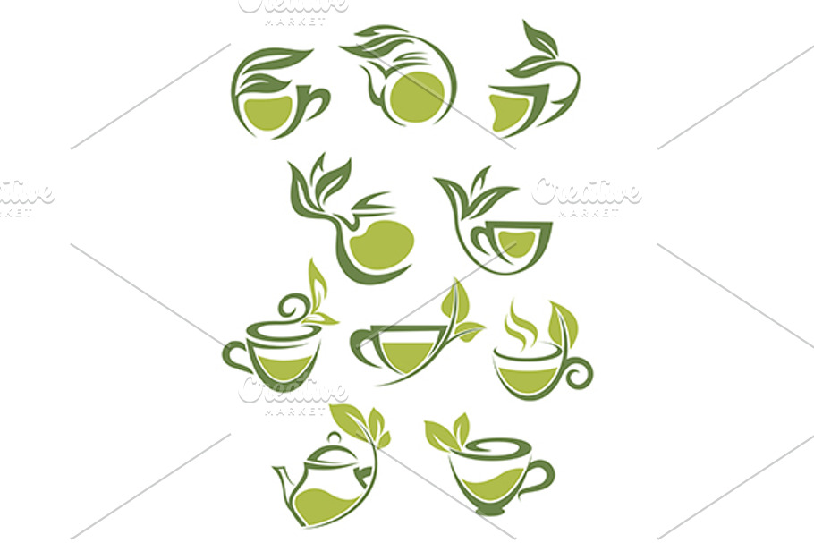 Green or herbal tea icons in Graphics - product preview 8