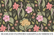 Seamless Flowers Amaryllis Hibiscus