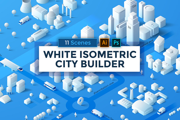 White Isometric City Builder in Objects - product preview 12