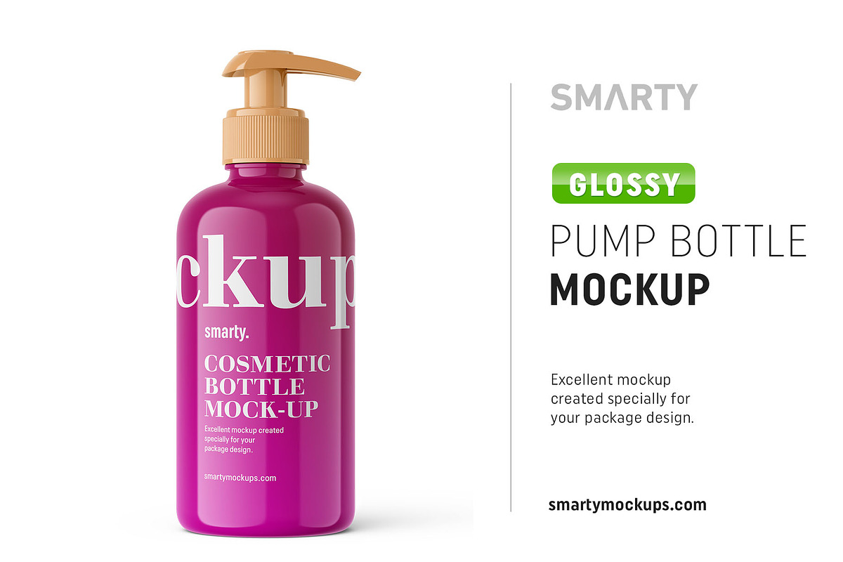 Pump glossy bottle mockup in Product Mockups - product preview 8
