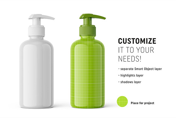 Pump glossy bottle mockup in Product Mockups - product preview 1