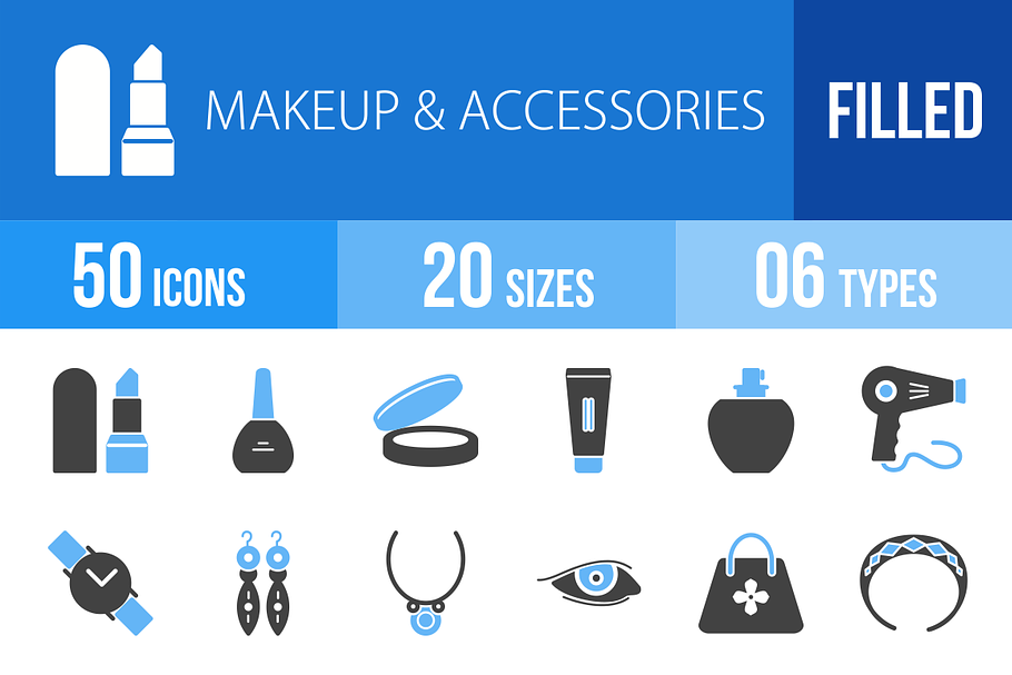 50 Makeup & Accessories Blue & Black in Icons - product preview 8