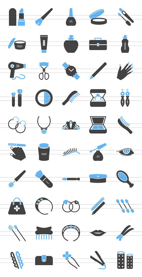 50 Makeup & Accessories Blue & Black in Icons - product preview 1