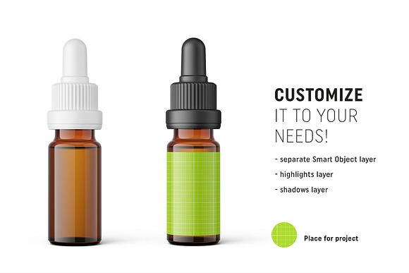 Amber dropper bottle mockup 10ml in Product Mockups - product preview 1