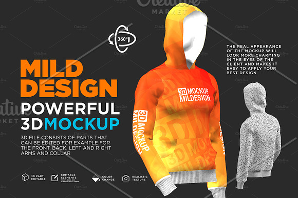 3D Mockup: Hoodie Jumper Long Sleeve in Product Mockups - product preview 1