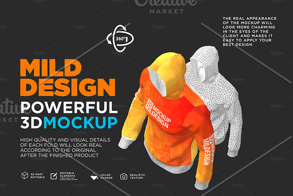 3D Mockup: Hoodie Jumper Long Sleeve in Product Mockups - product preview 4