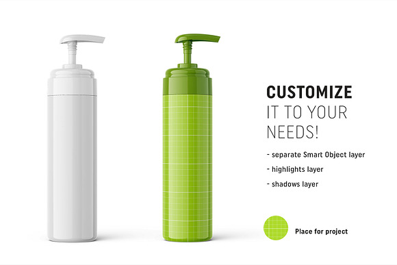 Pump glossy bottle mockup in Product Mockups - product preview 1