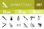 50 Barber’s Tools Greyscale Icons