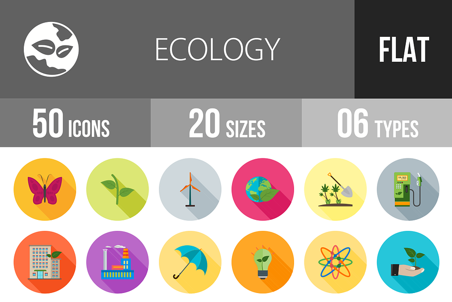 50 Ecology Flat Shadowed Icons