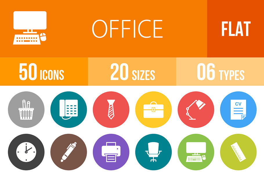 50 Office Flat Round Icons