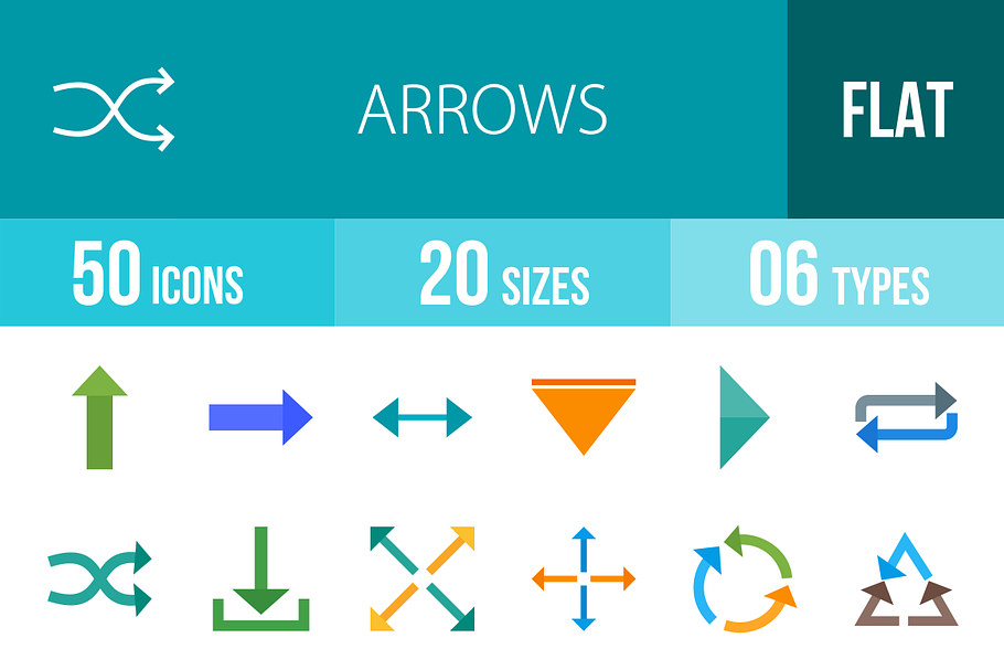 50 Arrows Flat Multicolor Icons in Graphics - product preview 8