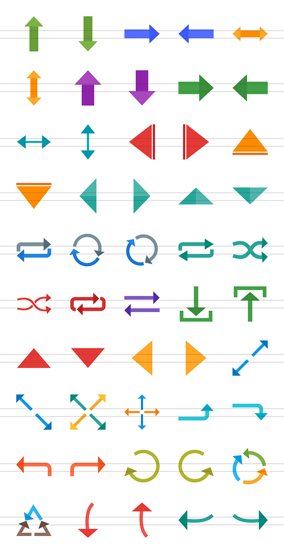 50 Arrows Flat Multicolor Icons in Graphics - product preview 1