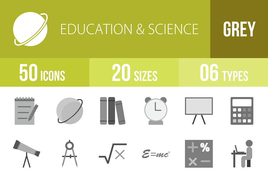 50 Education&Science Greyscale Icons