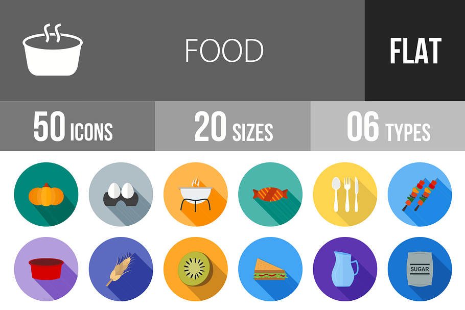 50 Food Flat Shadowed Icons