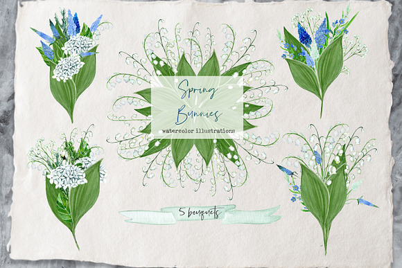 Spring Bunnies. Watercolor clipart in Illustrations - product preview 2
