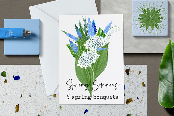 Spring Bunnies. Watercolor clipart in Illustrations - product preview 5