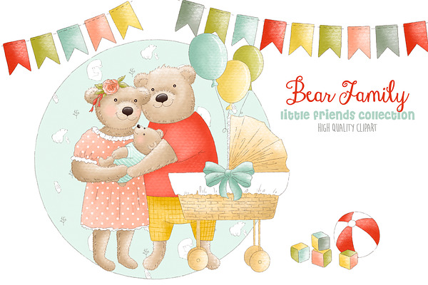 Bear mother and father clipart