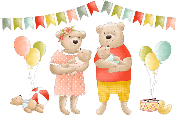 Bear mother and father clipart in Illustrations - product preview 1