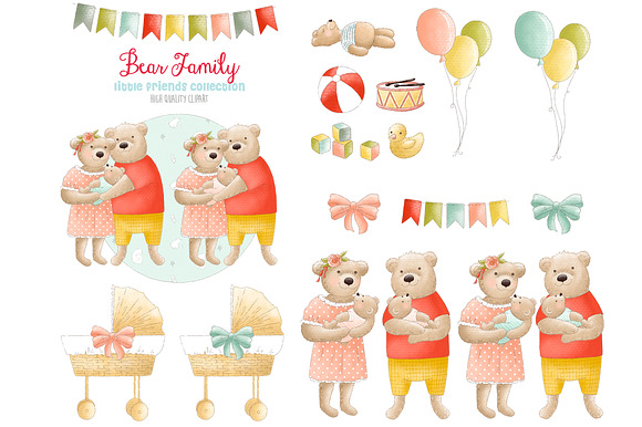 Bear mother and father clipart in Illustrations - product preview 2