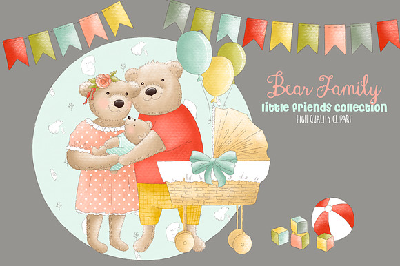 Bear mother and father clipart in Illustrations - product preview 3