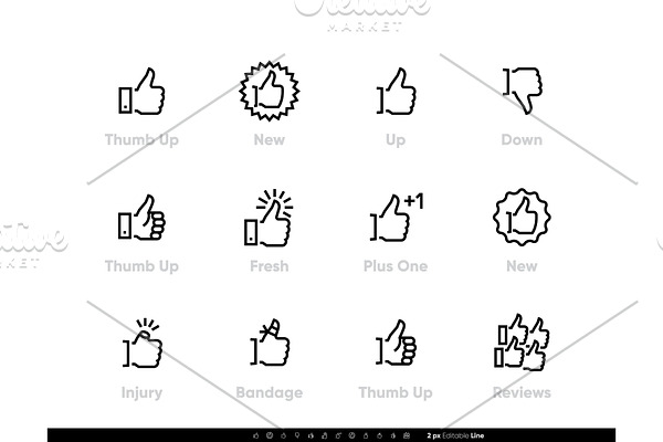 Thumb Up Editable Line Icons.