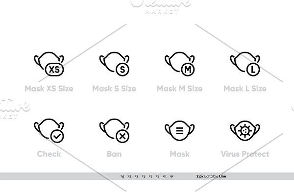 Different Sizes of Masks vector icon