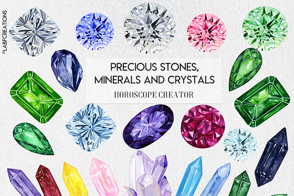 Watercolor Stones, Crystals Minerals