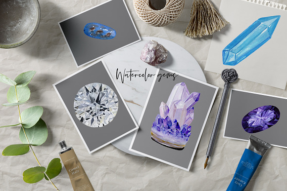 Watercolor Stones, Crystals Minerals in Illustrations - product preview 2