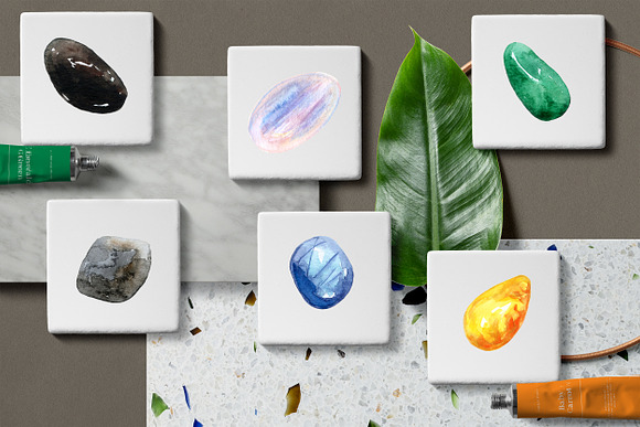Watercolor Stones, Crystals Minerals in Illustrations - product preview 3