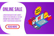 Online sale banner, isometric style
