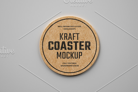 Kraft Beverage Coaster Mockup in Branding Mockups - product preview 1
