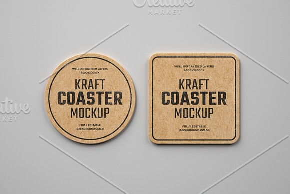 Kraft Beverage Coaster Mockup in Branding Mockups - product preview 3