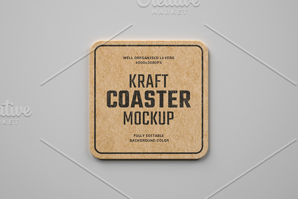 Kraft Beverage Coaster Mockup in Branding Mockups - product preview 4