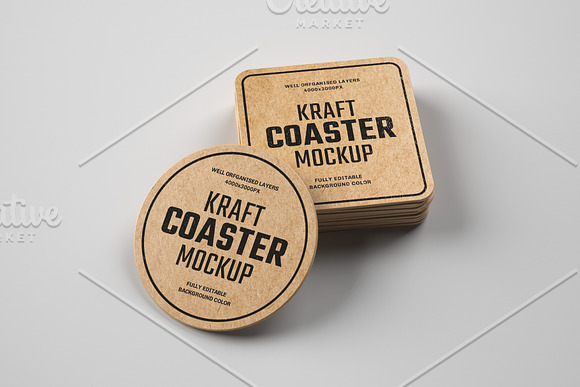 Kraft Beverage Coaster Mockup in Branding Mockups - product preview 5