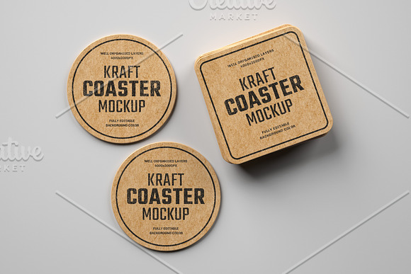 Kraft Beverage Coaster Mockup in Branding Mockups - product preview 7
