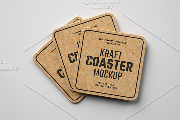Kraft Beverage Coaster Mockup in Branding Mockups - product preview 8