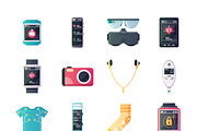 Wearable tech gadgets icons set