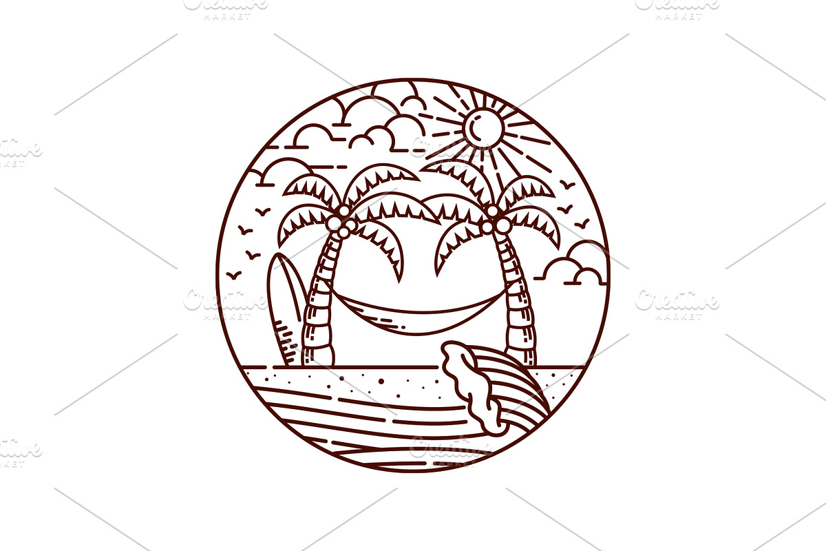 Beach scenery line illustration in Illustrations - product preview 8