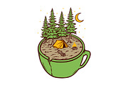 Camping and cup illustration