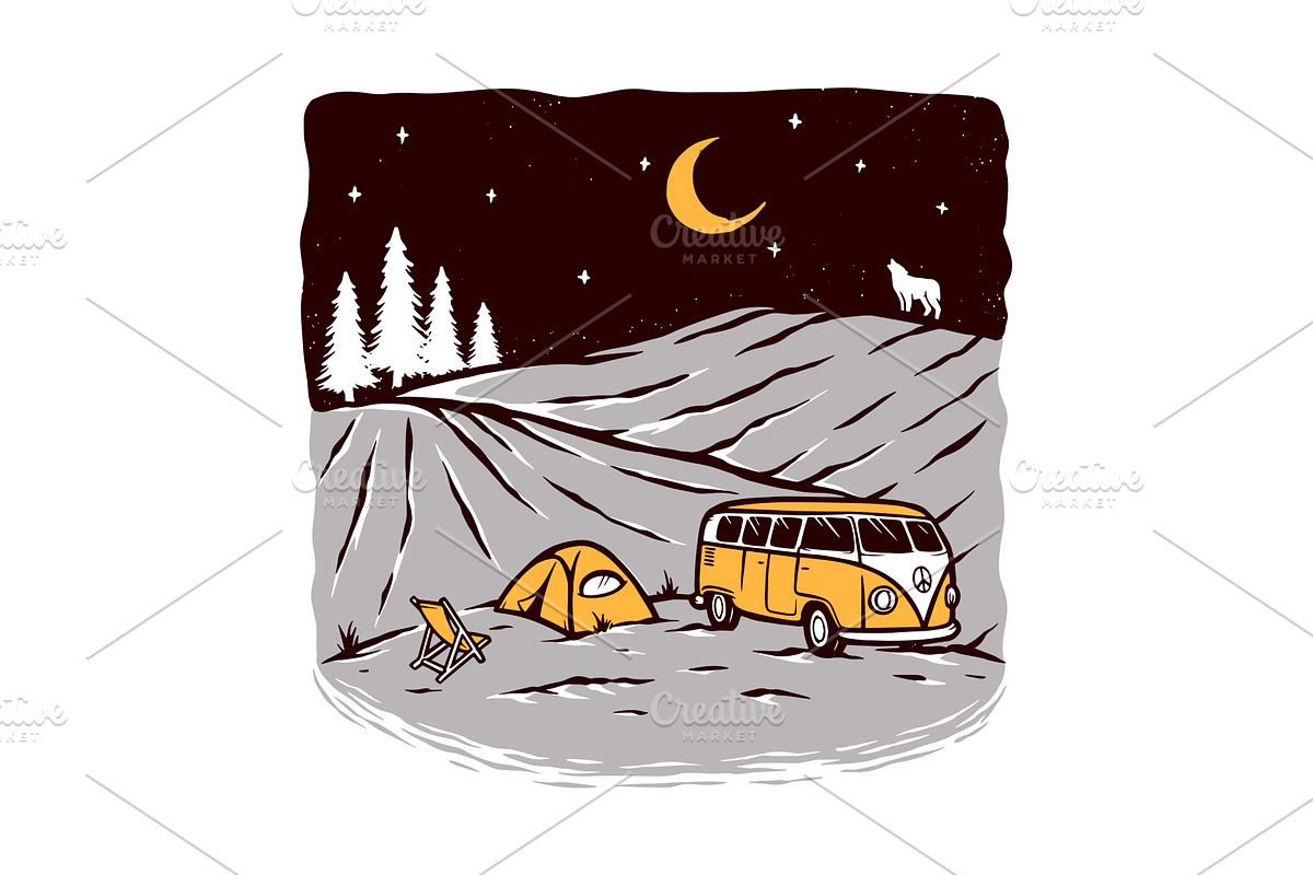 Camping at night illustration in Illustrations - product preview 8