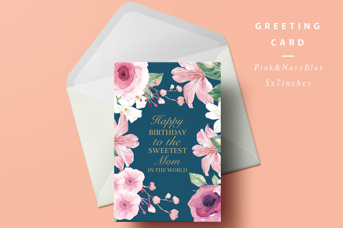 Pink & Navy Blue Greeting Card in Postcard Templates - product preview 8