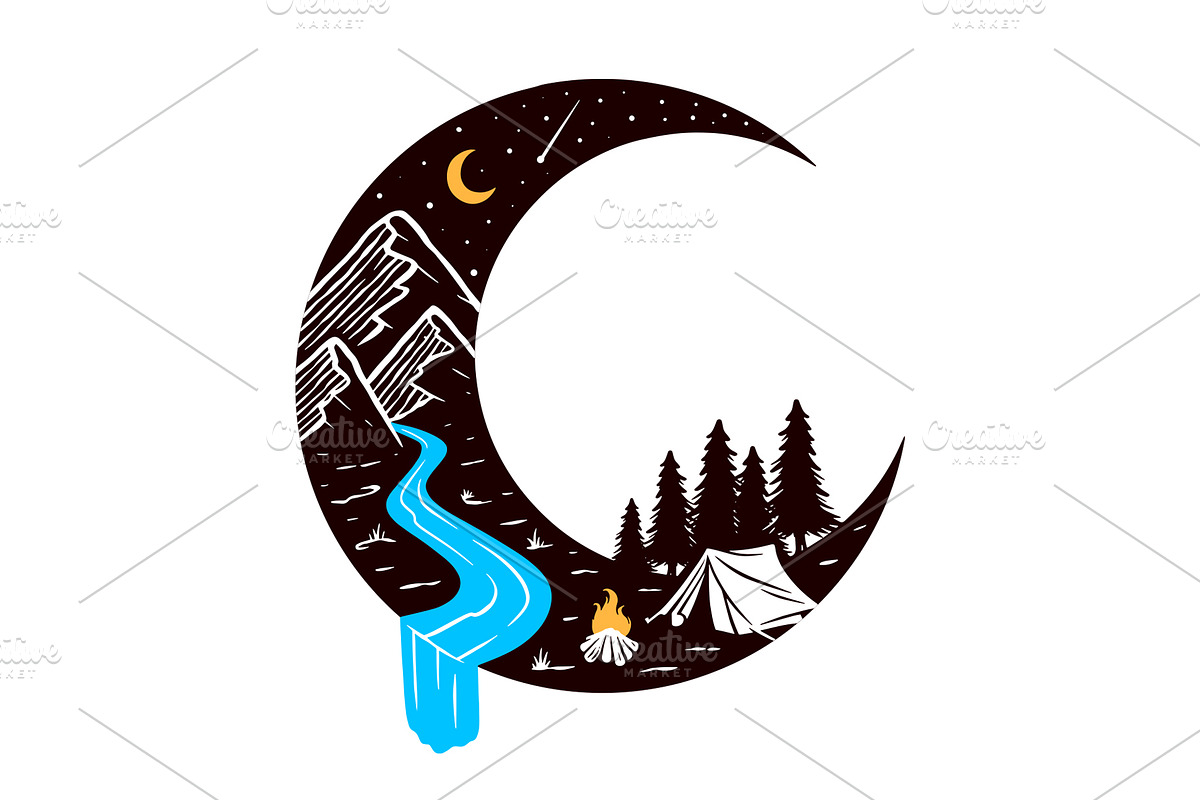 Camping at night illustration in Illustrations - product preview 8