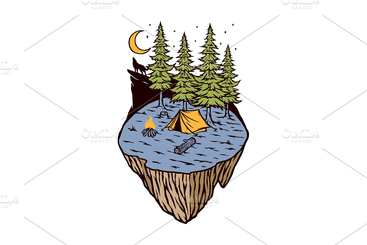 Camping in the forest illustration in Illustrations - product preview 8