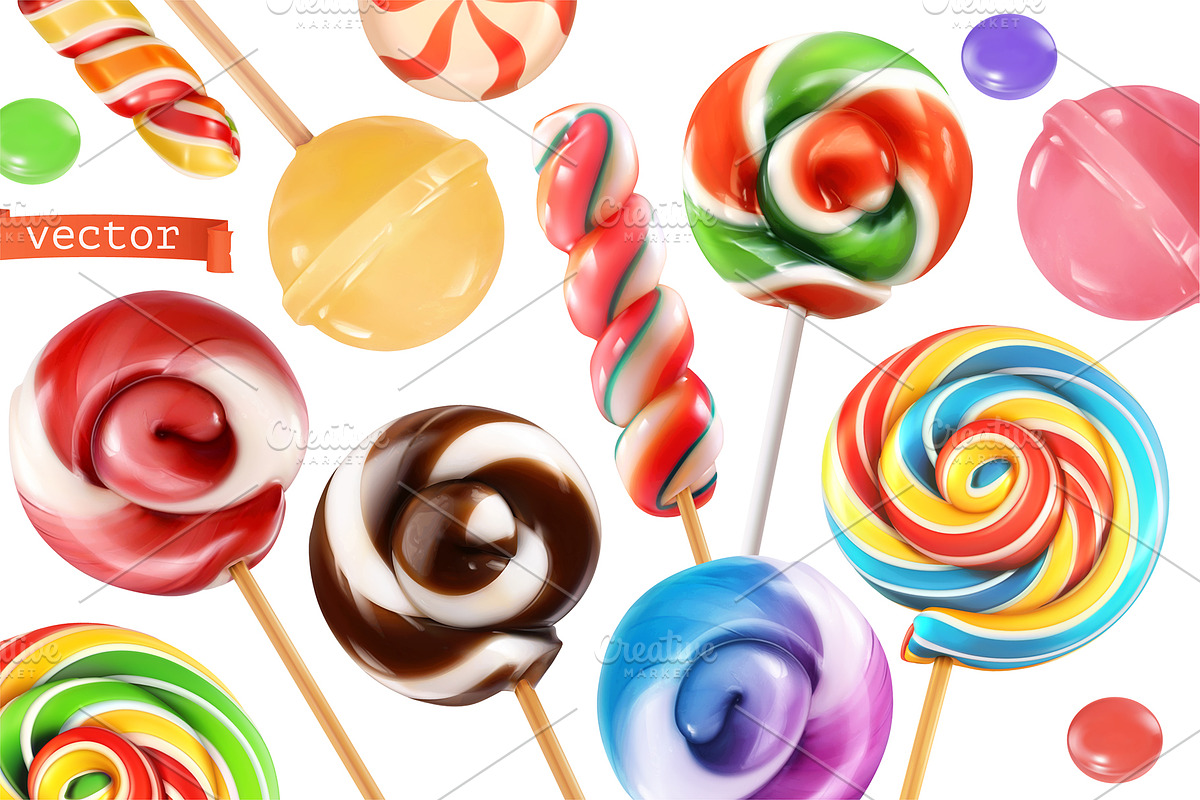 Lollipop, caramel sweets, candy cane in Illustrations - product preview 8