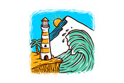 Lighthouse and waves illustration
