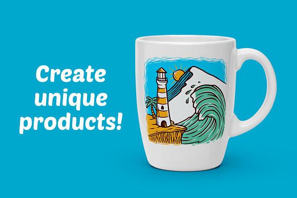 Lighthouse and waves illustration in Illustrations - product preview 1