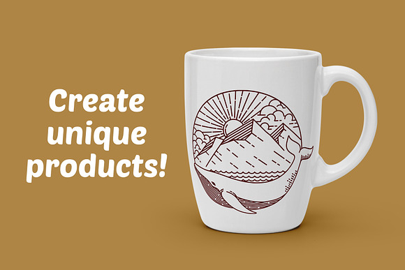 Whale and mountain line illustration in Illustrations - product preview 1