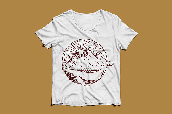 Whale and mountain line illustration in Illustrations - product preview 2
